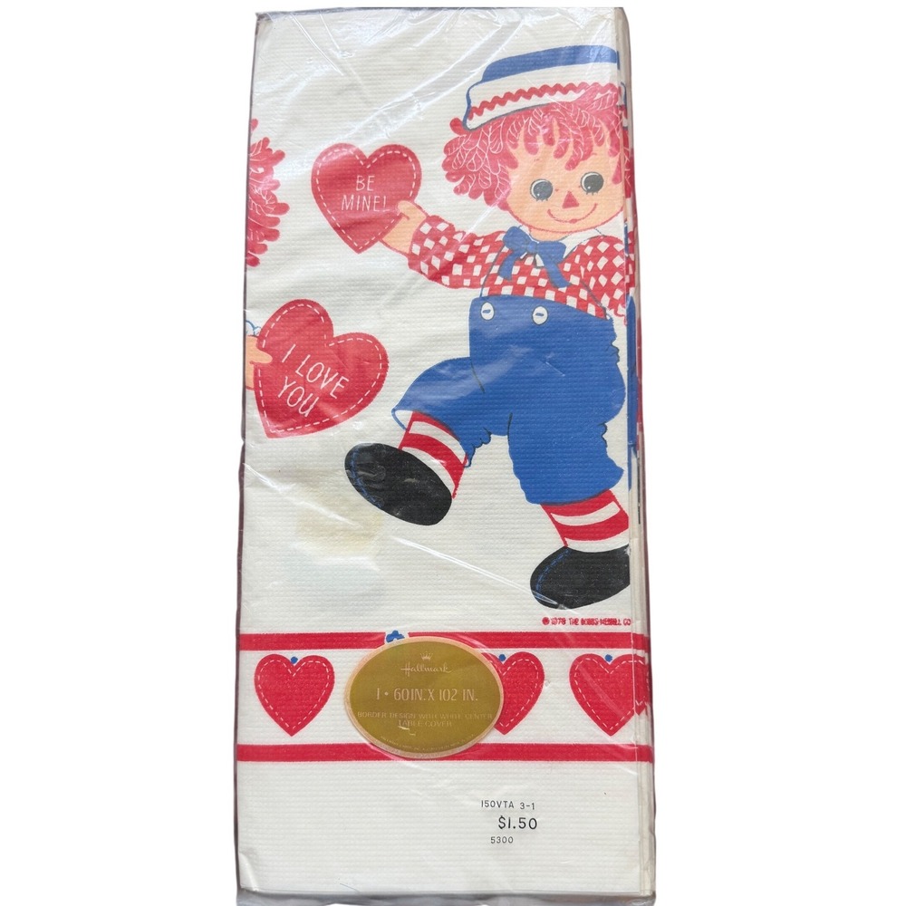 Vintage Hallmark Raggedy Andy Tablecloth Valentine 60x102 Red White Party70s